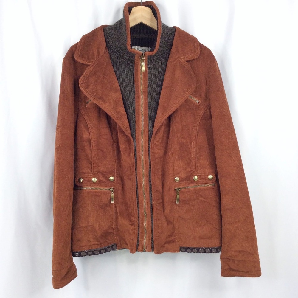 Montana Co. Women's Contrast Corduroy Knit Jacket Size 1X Rust Brown Zip - Picture 2 of 9